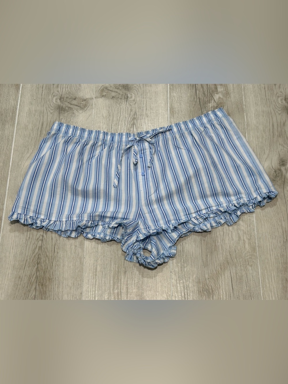 PINK Victoria's Secret Blue & White Striped Ruffle Sleep Shorts